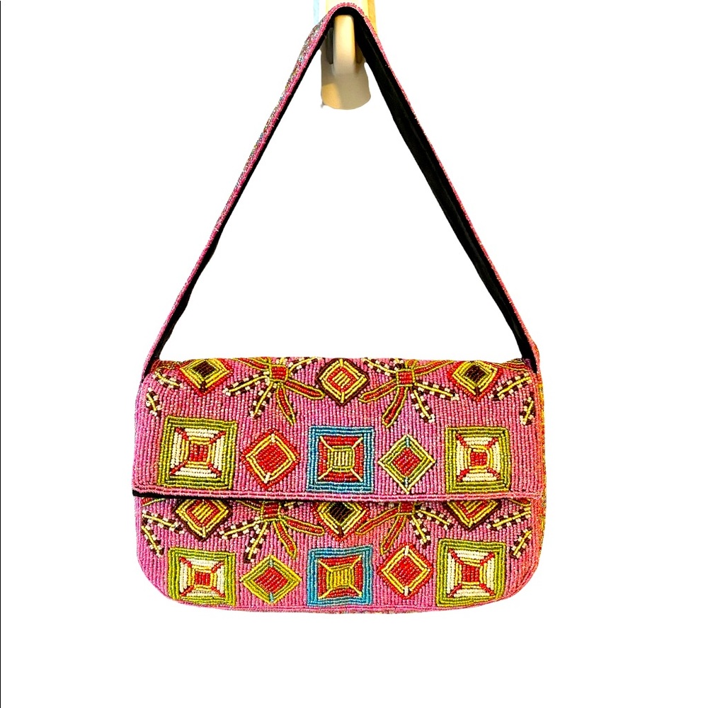 Staud inspired y2k vintage hand beaded baguette shoulder bag